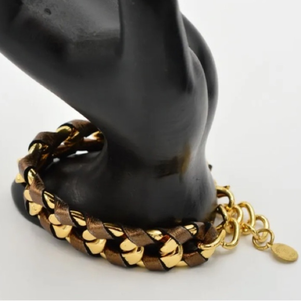 Bracelet HUDSON SKINNY by JESSICA ELLIOT Gold Bronze Brown Metallic Leather